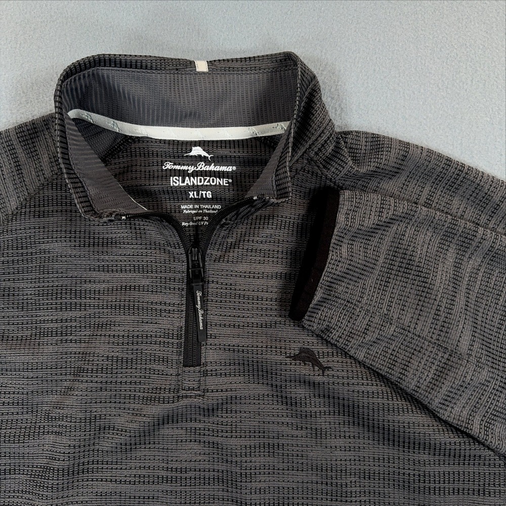 Tommy Bahama IslandZone Mens XL Gray Textured Quarter Zip Pullover UPF 30